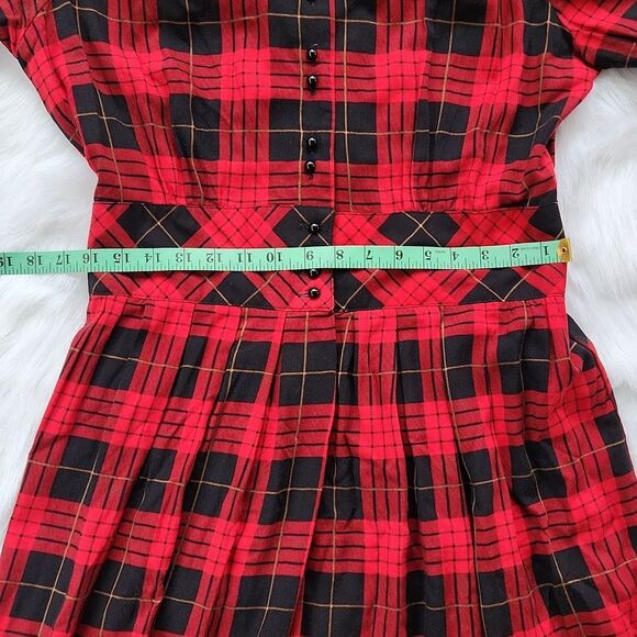 VINTAGE‎ - Miss Darby round collar red plaid dress 14 - Picture 6 of 9